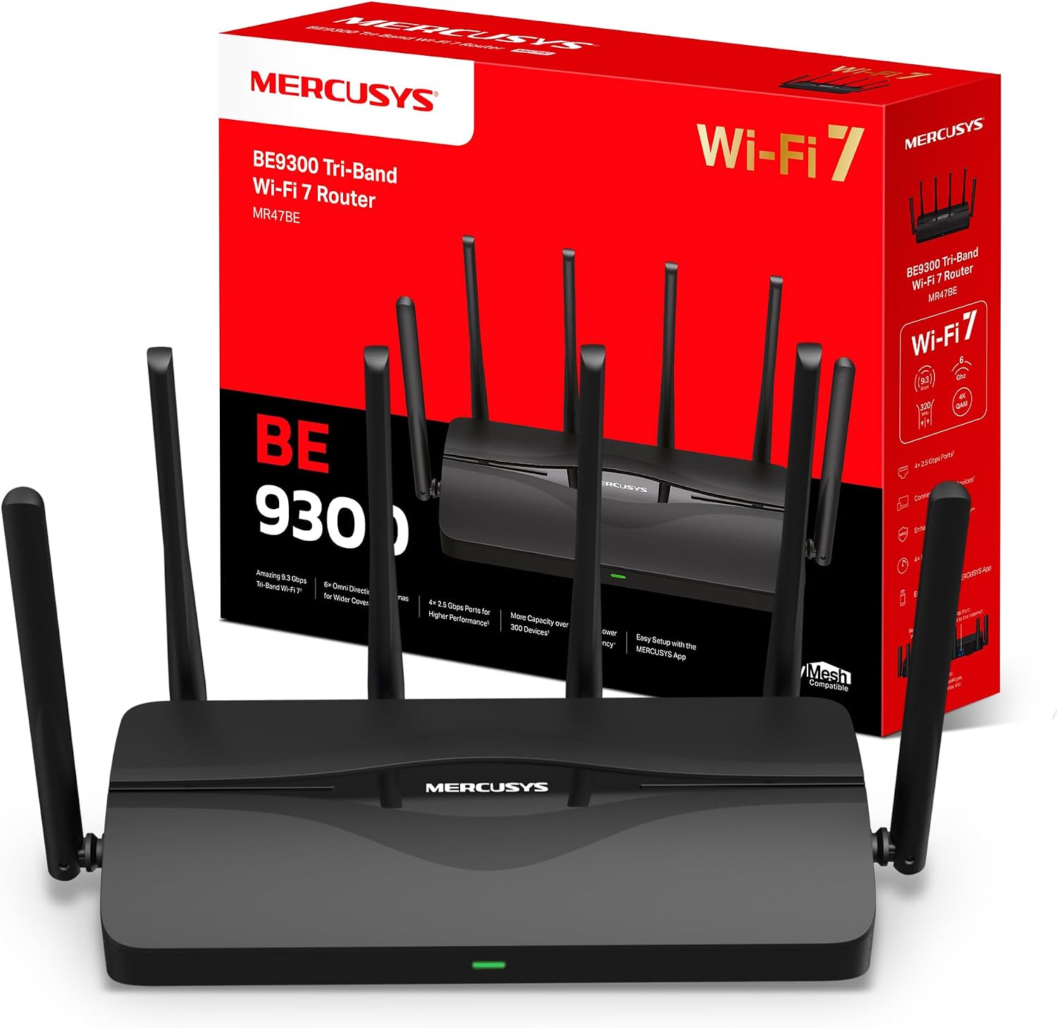 MERCUSYS MR47BE BE9300Mbps Tri-Band Wi-Fi 7 Router, 4x 2.5G LAN/WAN ...