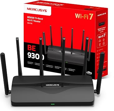 MERCUSYS MR47BE BE9300Mbps Tri-Band Wi-Fi 7 Router, 4x 2.5G LAN/WAN Ports, Blazing-Fast 9.3Gbps WiFi Router, 320 MHz Channels, New 6 GHz Band, EasyMesh-Compatible, Easy App Control, Easy Setup and Use
