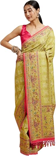 MOHEY Women's Art Silk Village Art Embroidered Saree