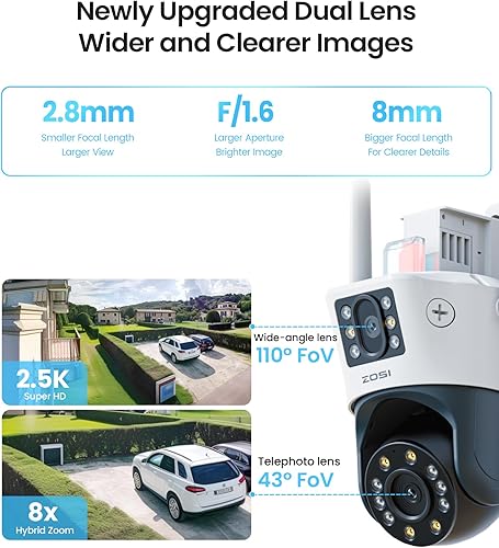 Miniatura 3 de ZOSI C298 Max 4K 8MP Dual-Lens (2x4MP) con cable WiFi PTZ Cámara de seguridad enchufable al aire libre, gran angular, cámara 360 de 2.4 GHz, zoom