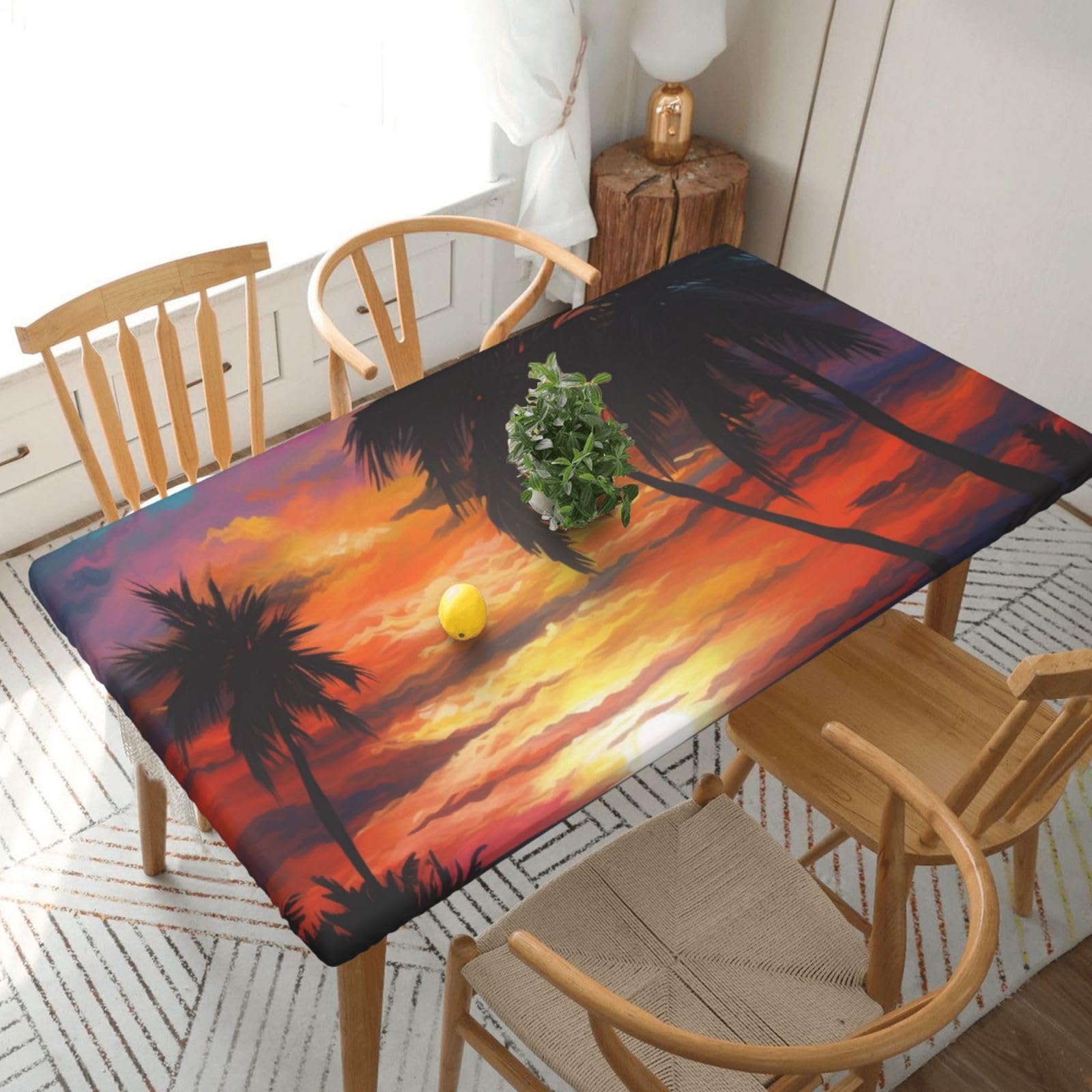 WPKJU Tropical Sunset Printed Tablecloths 5ft Rectangular Table Covers Washable Polyester Decorative Table Cloth for Dining Table Picnic Wedding