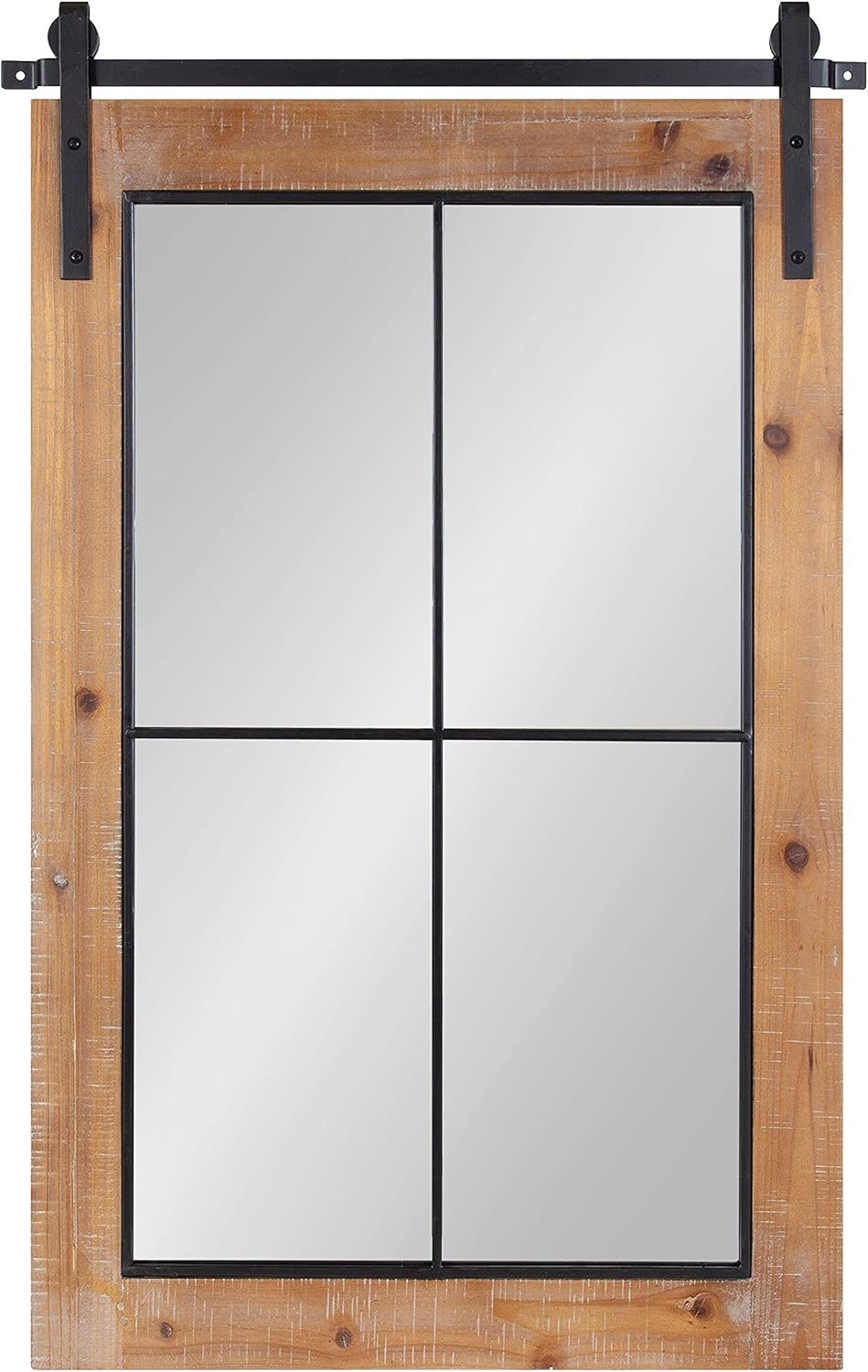 Kate and Laurel Cates Farmhouse Window Wall Mirror; 22 x 37; Rustic Brown; Sophisticated 4-Pane Panel Mirror for Wall