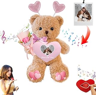 JABECODIFA Nounours Personnalisé avec Coeur, Cadeau Saint Valentin pour Femme Homme Nounours en Peluche Saint Valentin avec Texte+Photo, Cadeaux Personnalisés pour Decoration Saint Valentin (30 cm)