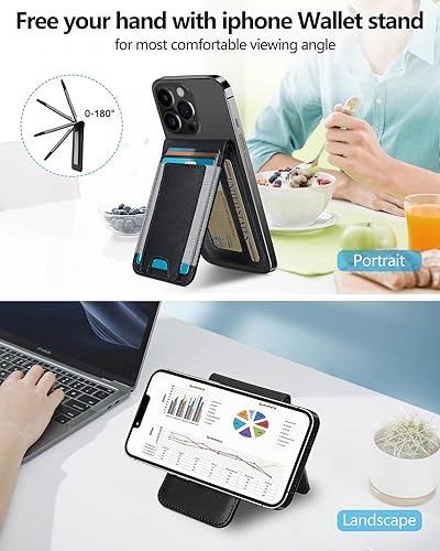 Miniatura 3 de Cartera Magsafe 2 en 1, de alta calidad con cartera para iPhone y soporte ajustable, ventana de identificación abierta, cartera magnética para