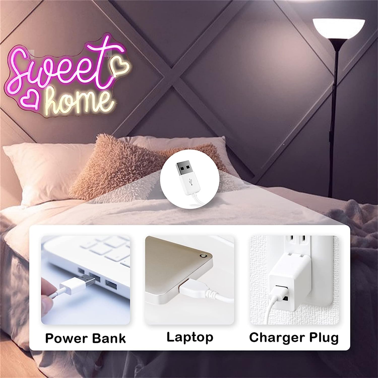 EPANO neón personalizadas letreros Letrero luminoso con luces nocturnas alimentadas por USB for decoración del hogar con LED rosa, 40X26cm
