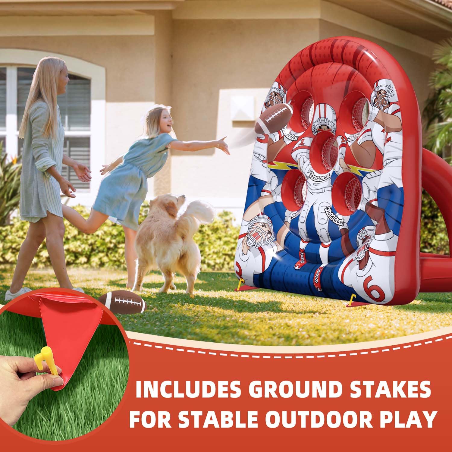 6FT Giant Inflatable Football Target Toss Game - Fun Kids Indoor Outdoor Party Throwing Football Games, Carnival Games for Backyard & Tailgate
