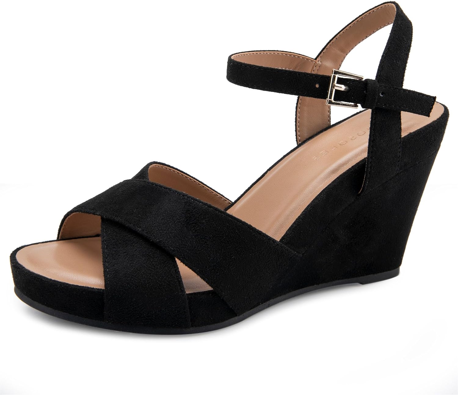 Aerosoles PASTEL Sandalia de cuña, gamuza sintética negra, 10M, Raya azul oscuro