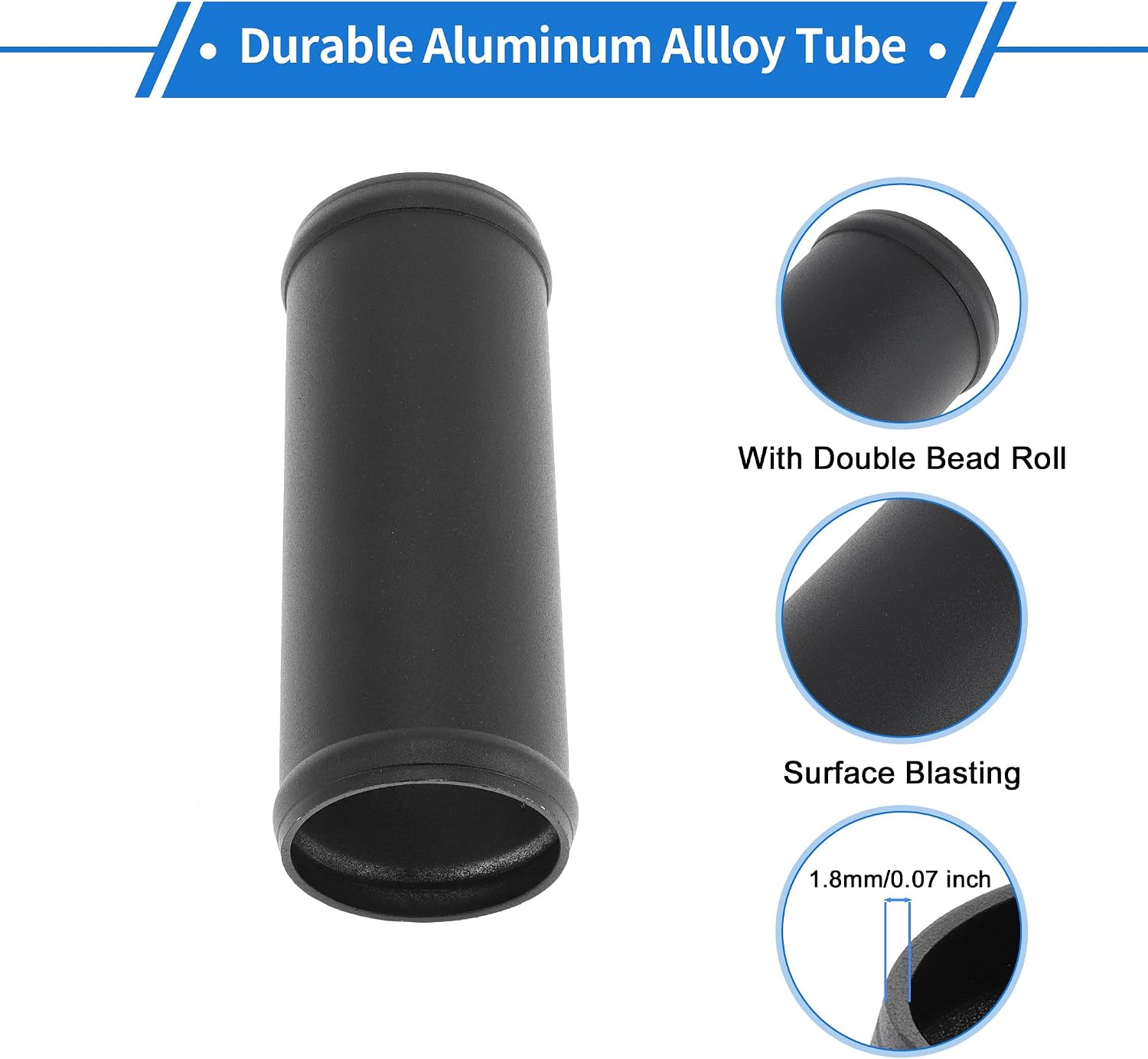 2.5" OD Straight 6064 Aluminum Alloy Tube Intercooler Pipe Surface Blasting Air Intake Connection Hose W/Double Bead Roll 5.9" Length Black