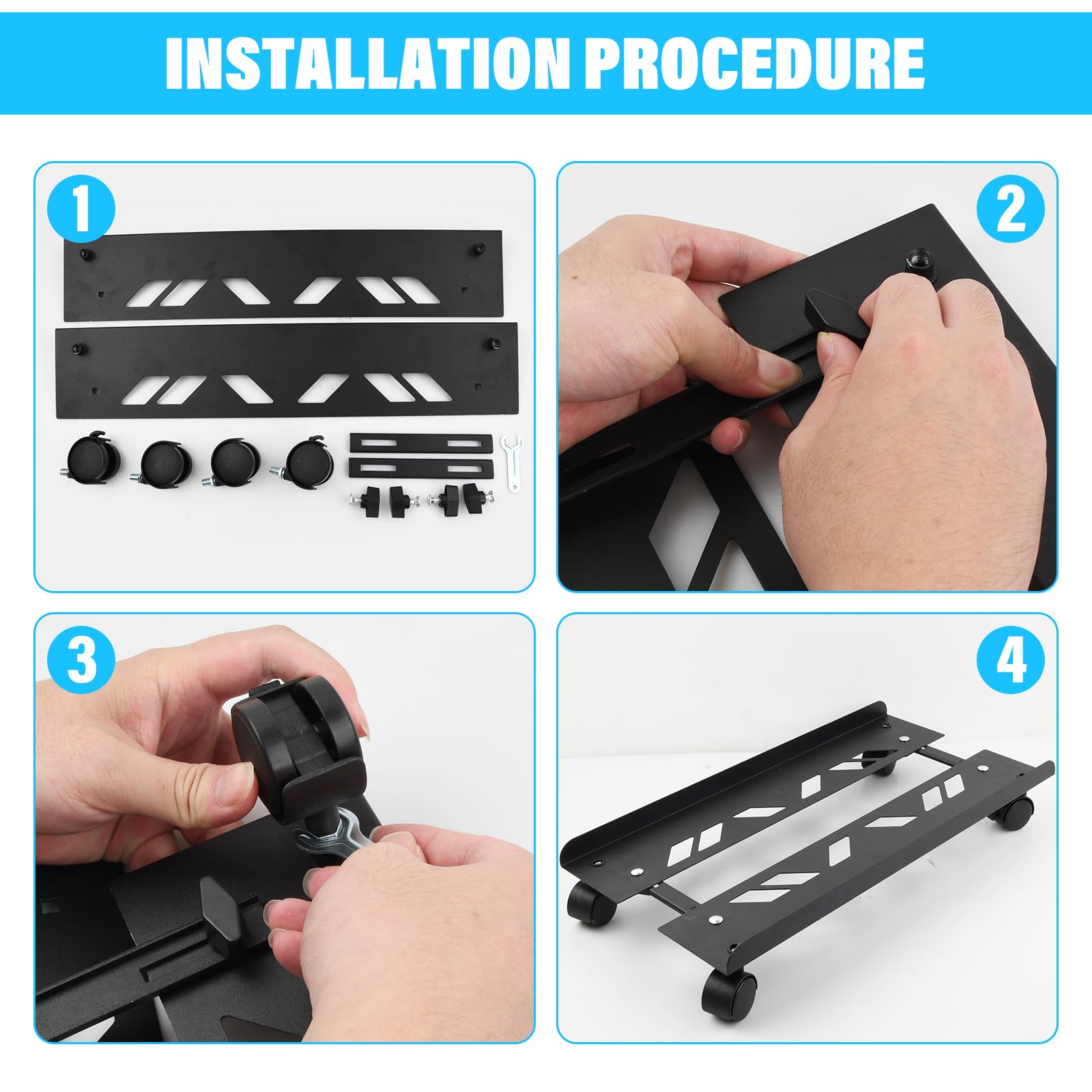 CPU Holder Cart, Supporto da Terra per CPU, Supporto per PC Case con 4 Rotelle Bloccabili Regolabile, Carrello PC per Computer Desktop PC Tower Nero ((49×19.5-25cm))