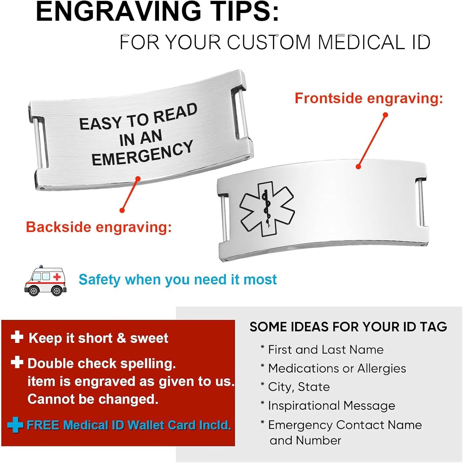 Personalized Medical Alert Bracelet for Men - Customized Elastic Strap Stainless Steel ID Bracelets Engraved Medic Info, Emergency Awareness Medic ID Bracelet for Autism Allergy Diabetic Epilepsy - Image 5