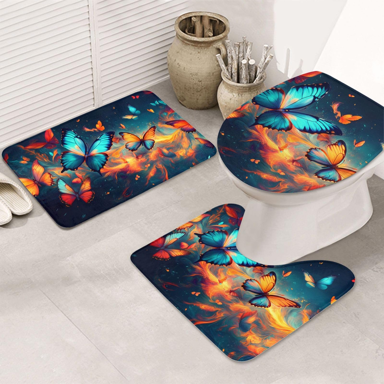 Alfombrilla de baño de microfibra antideslizante set de 3 alfombras estampadas lavables