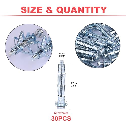 Miniatura 10 de Molly - Tornillos para paneles de yeso para pared de yeso, anclajes huecos de pared Paick de metal resistente y kit de tornillos para paredes de