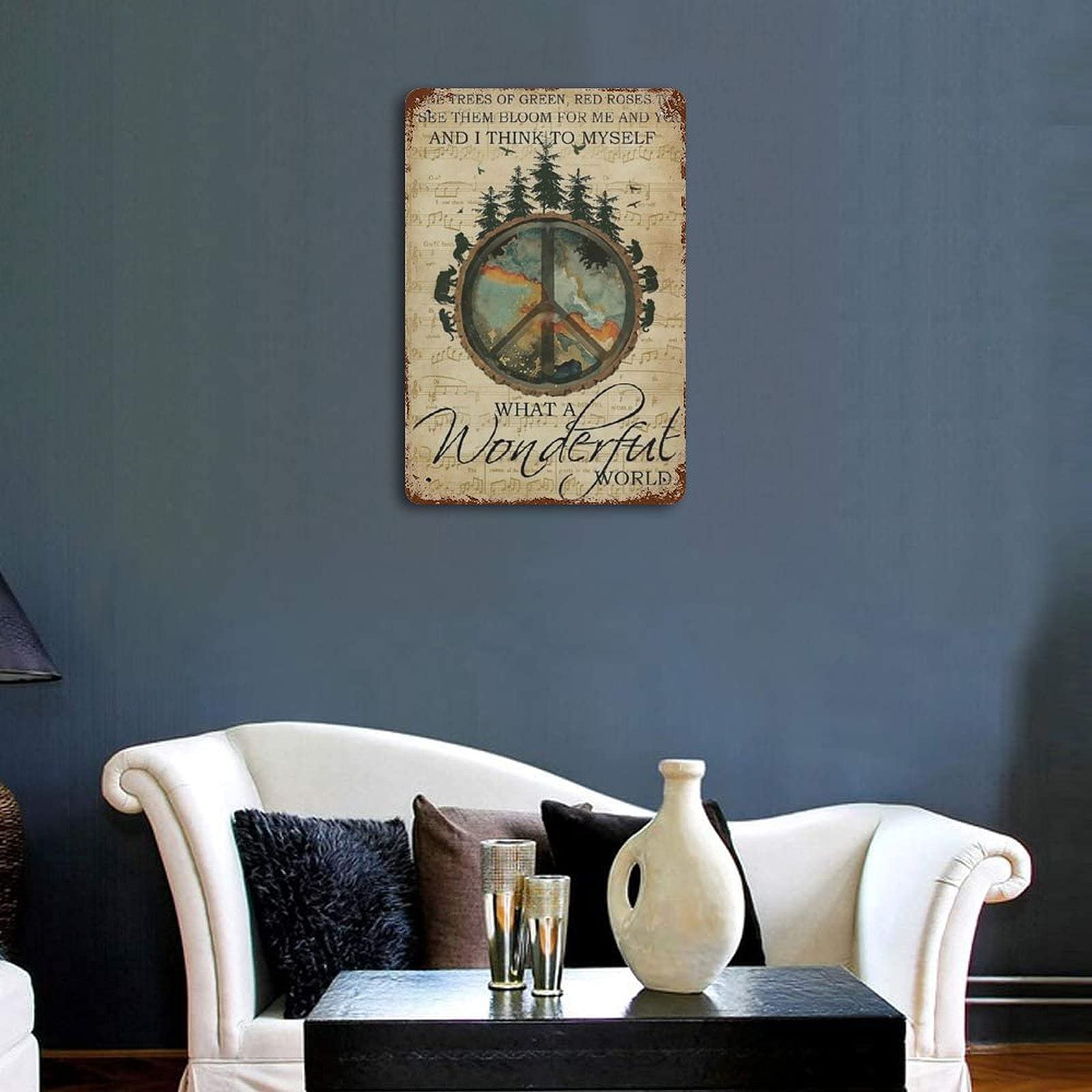 Targa In Metallo Vintage 20x30 Cm 'What A Wonderful World' - Decorazione Da Parete Con Frasi Ispiratrici Per Casa, Bar, Garage, Man Cave