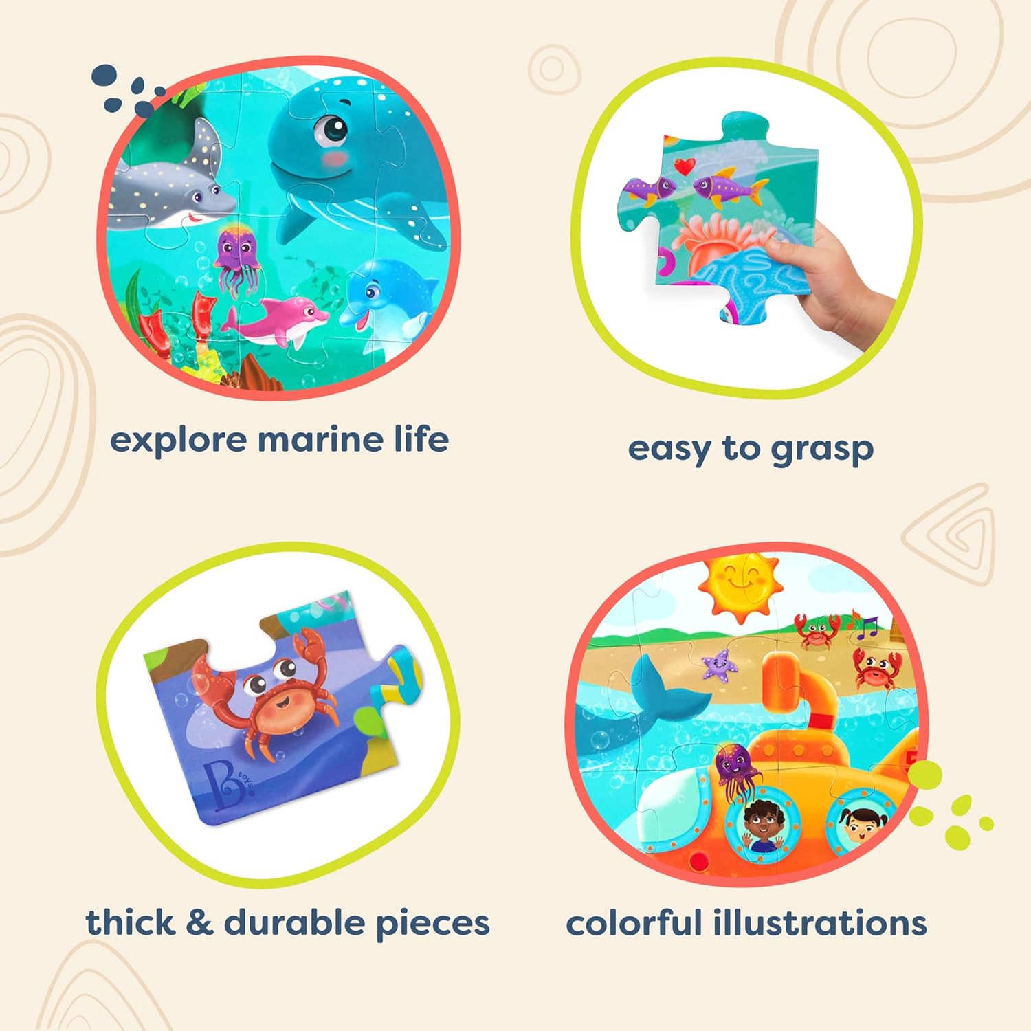 B. toys – Under The Sea Floor Puzzle – Kids Puzzles Jigsaw Puzzles – 48 Pieces Kids Puzzle with Ocean Animals – Educational 24 x 36-Inch Learning Toy for 3+ Years – Colorful Marine Life Adventure-Inch