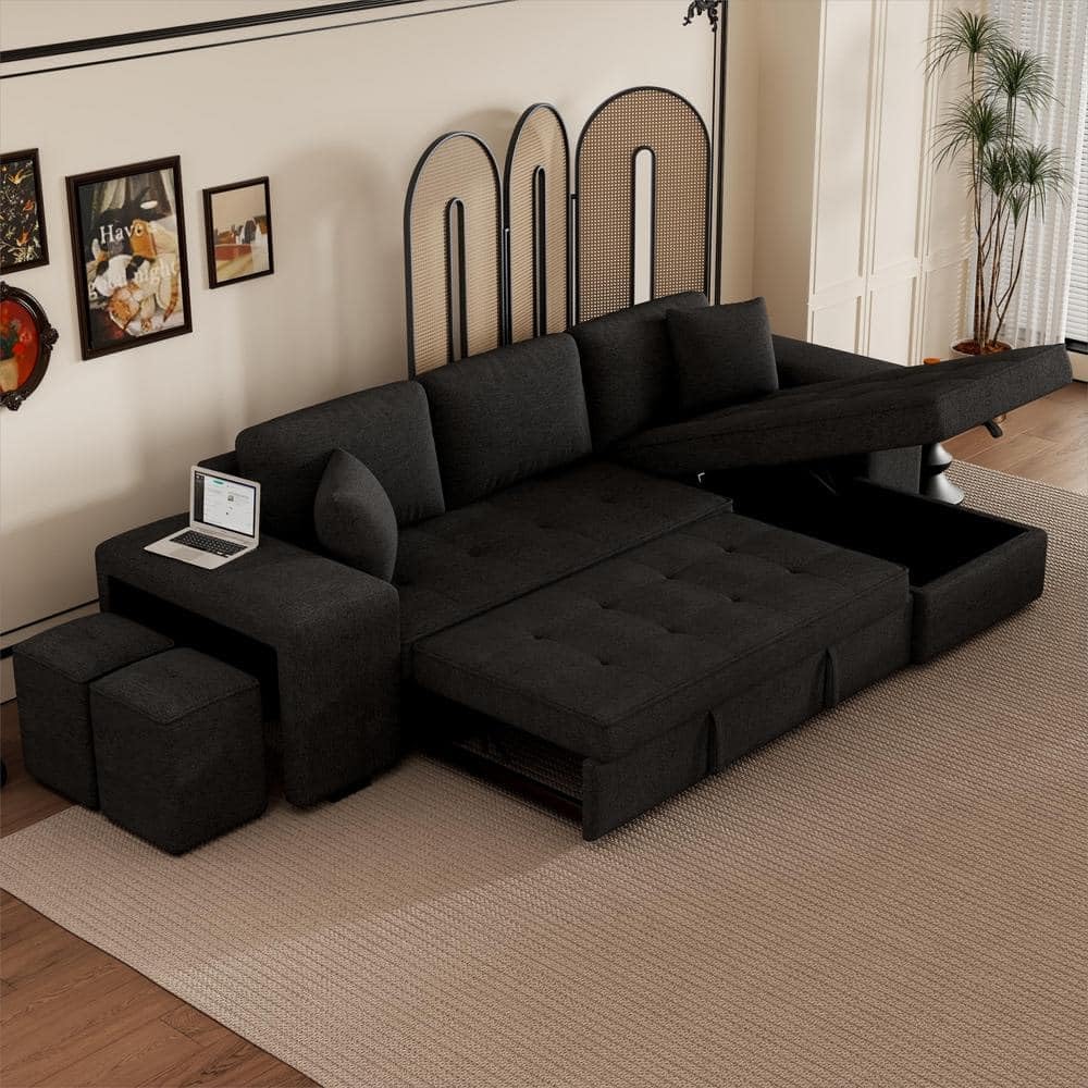Torque Juana 6 Seater L Shape Sofa Cum Bed with Storage 2 Puffy Dark Grey | Comfortable 6 Seater Sofa with Chaise Storage| Fabric Sofa Set for Living Room Furniture-image-36