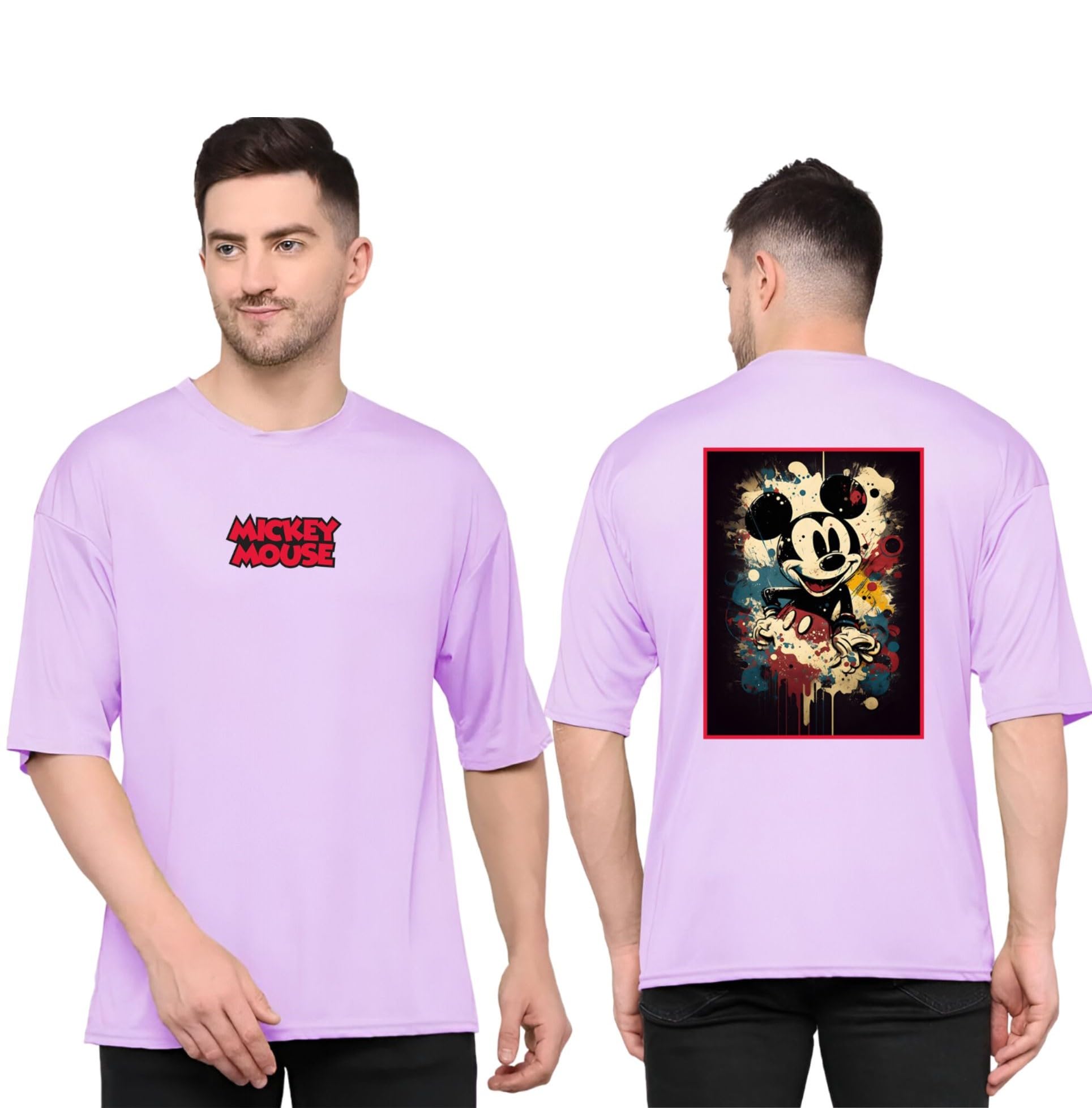 ClassicYouth Mickey Mouse Graphic Printed Oversize T-Shirt, Purple, Front and Back Print