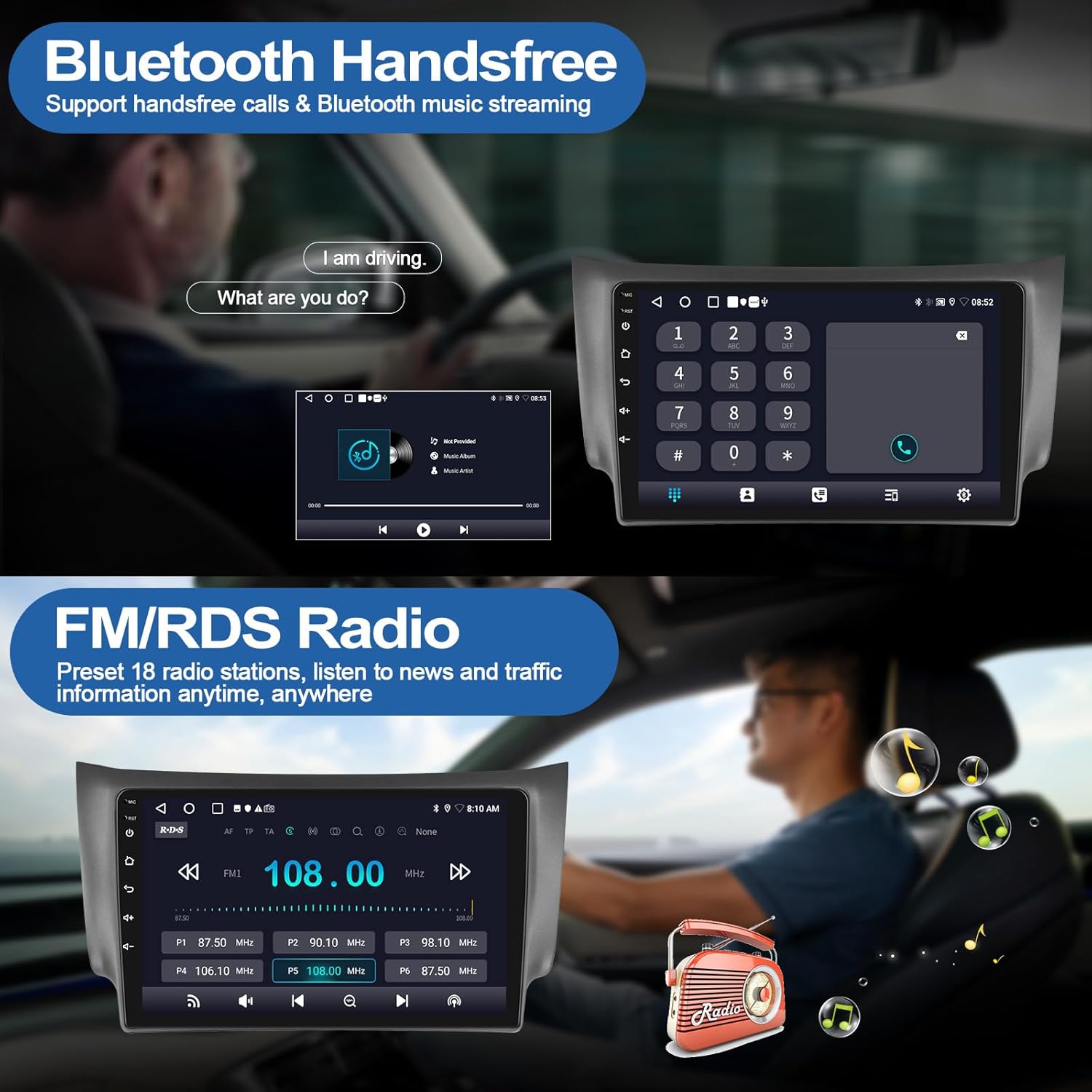 CAMECHO Car Radio Stereo for Nissan Sentra 2013-2019 Android 15 Radio 10" Touch Screen Head Unit with Wireless CarPlay Android Auto GPS Navigation Bluetooth FM RDS HD Backup Camera 2G+64G