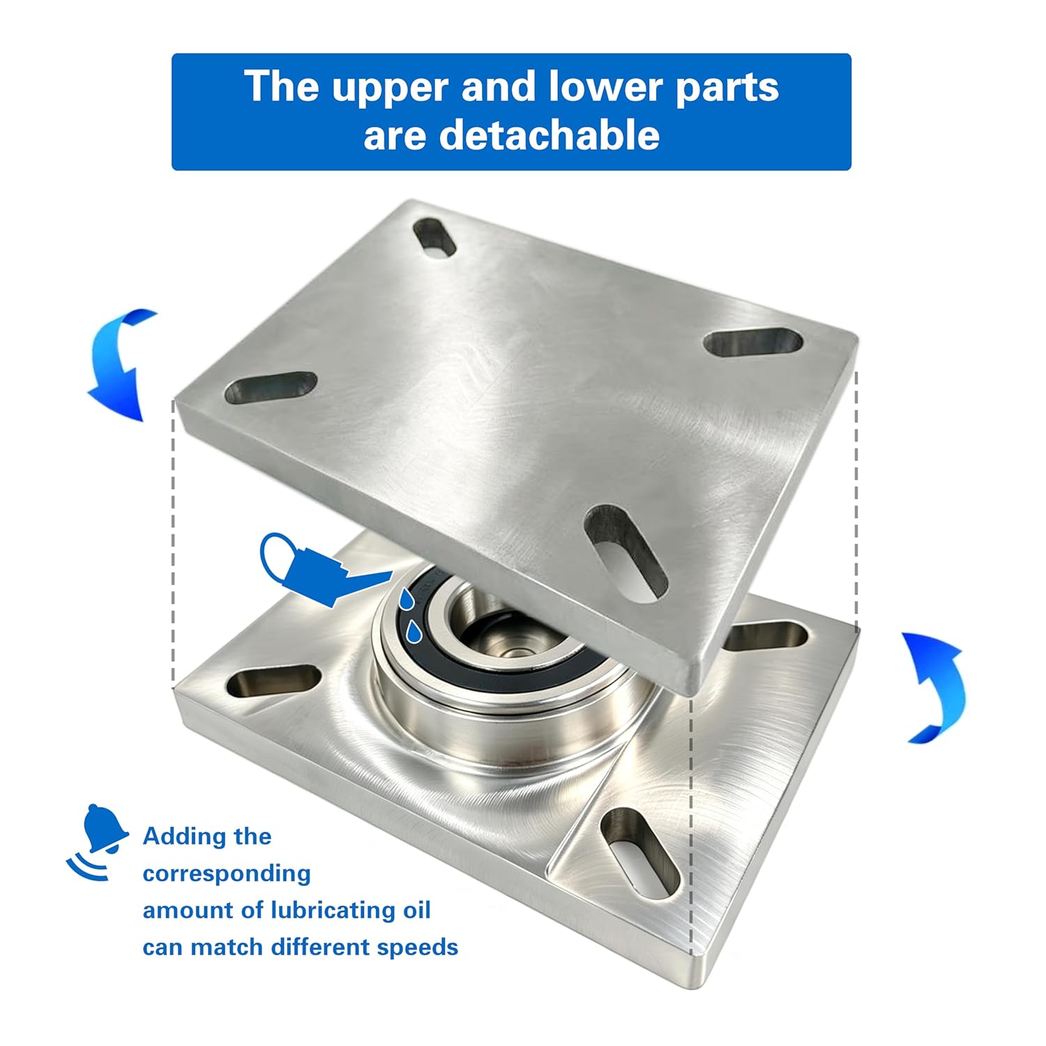 Heavy Duty Swivel Plate Turntable Bearing, 6000 lb Capacity Greaseable Kingpinless Ball Bearing, 360° Rotating with Removable Plates for Workstations & Welding Tables, 6.3" x 4.53"
