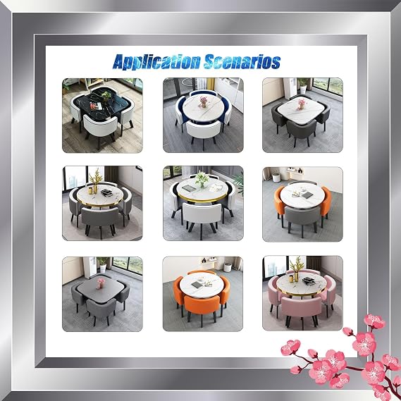 Kitchen Dining Table Set Round Breakfast Bar Round Furniture Table and Chair Set Round Conference Table, 1 Table and 4 Chairs 5 Piece Set for Dinning Room/Kitchen 80x75cm/31.5x29.5in(WxH) #23