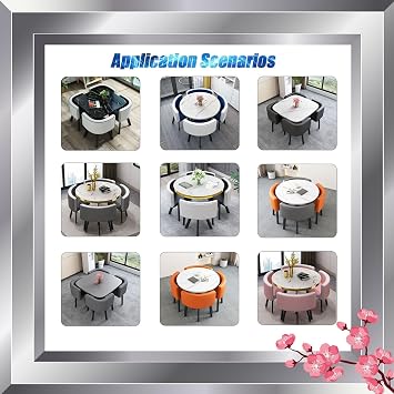 Kitchen Dining Table Set Round Breakfast Bar Round Furniture Table and Chair Set Round Conference Table, 1 Table and 4 Chairs 5 Piece Set for Dinning Room/Kitchen 80x75cm/31.5x29.5in(WxH) #23