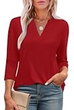 3&sol;4 Length Sleeve Womens Tops V Neck Tunic Shirts Loose Curved Hem Blouses Dressy Casual S-3XL