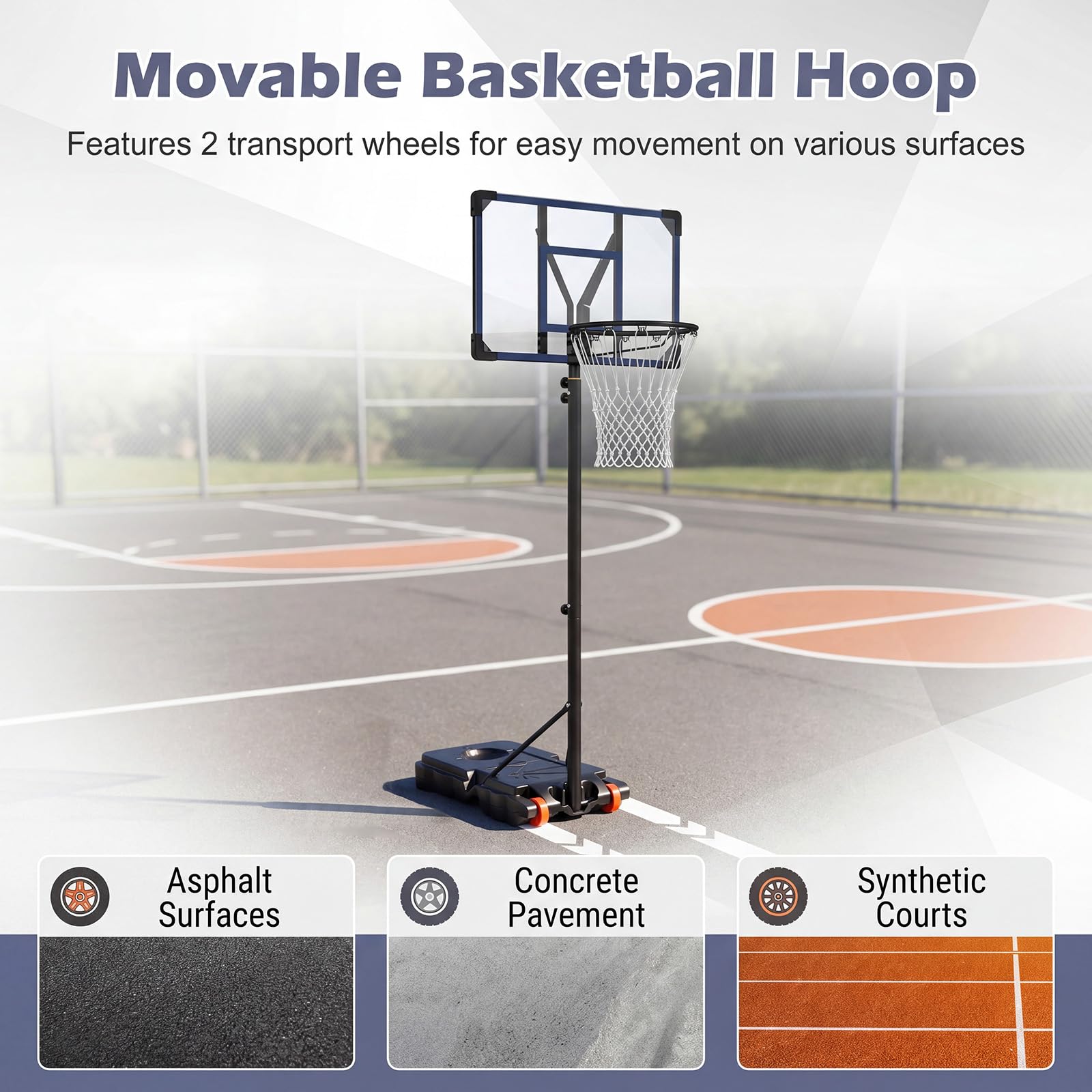 LIFEZEAL Cestino da basket portatile, altezza regolabile, cestino da basket con supporto, tubo centrale rimovibile e ruote, supporto da basket con base 32 l per esterno