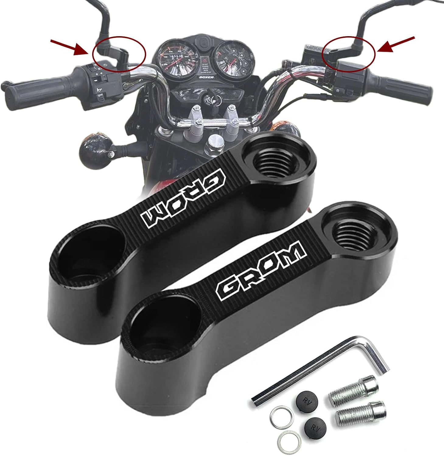 Motorcycle Rear View Mirror Mount Risers Extenders Adapters Mirror Brackets Compatible with GROM MSX125 2023 GROM 125 MSX 125 2013-2024 (Black)