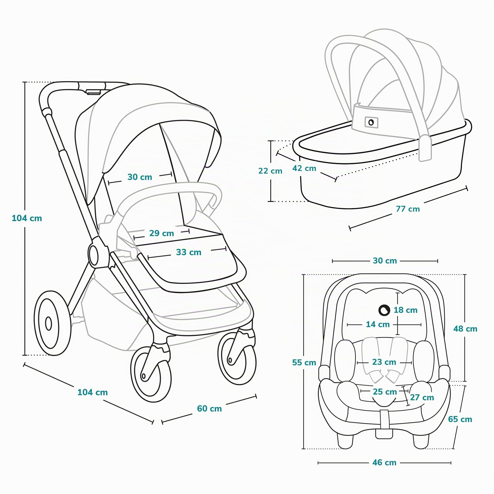 LIONELO Mika poussette bébé confort 3 en 1, poussette compacte, nacelle, siège auto, porte-bébé, moustiquaire, un chauffe-pieds un habillage de pluie