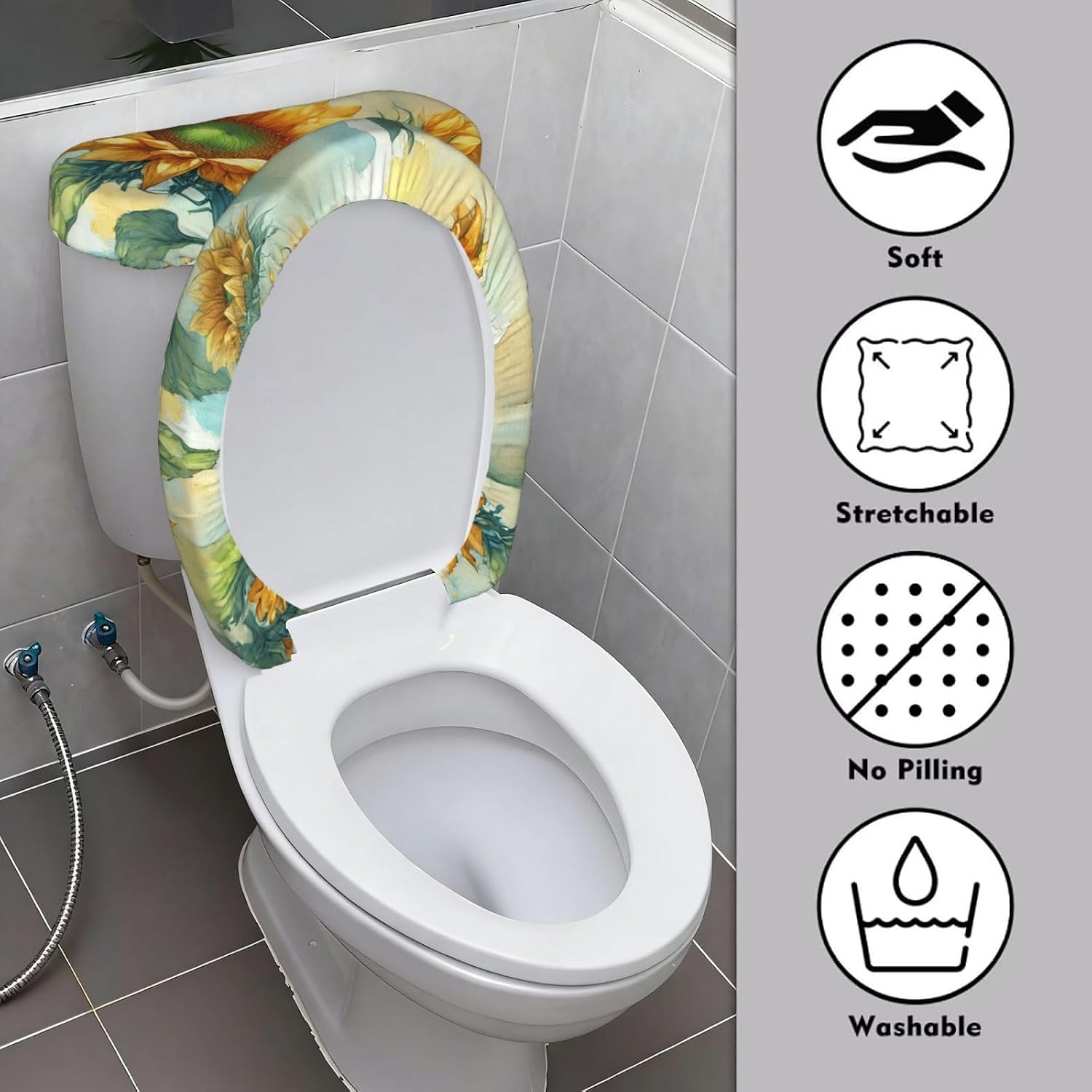 Toilet Lid Cover Set Sunflower Watercolor Painting
