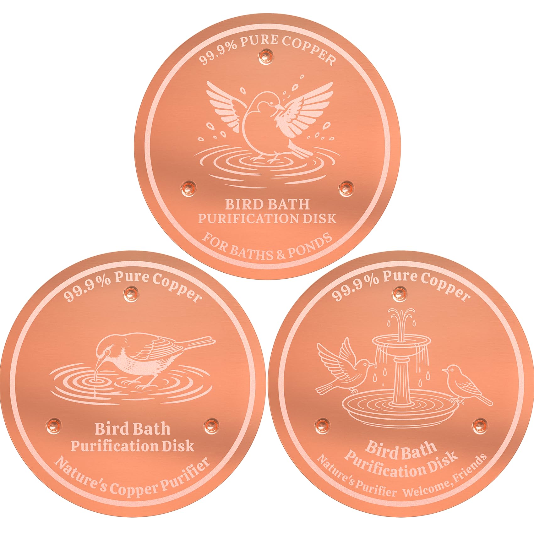 Bird Bath Copper Purification Disc, Keeps Water Fresh, Birds Friendly 3Pcs