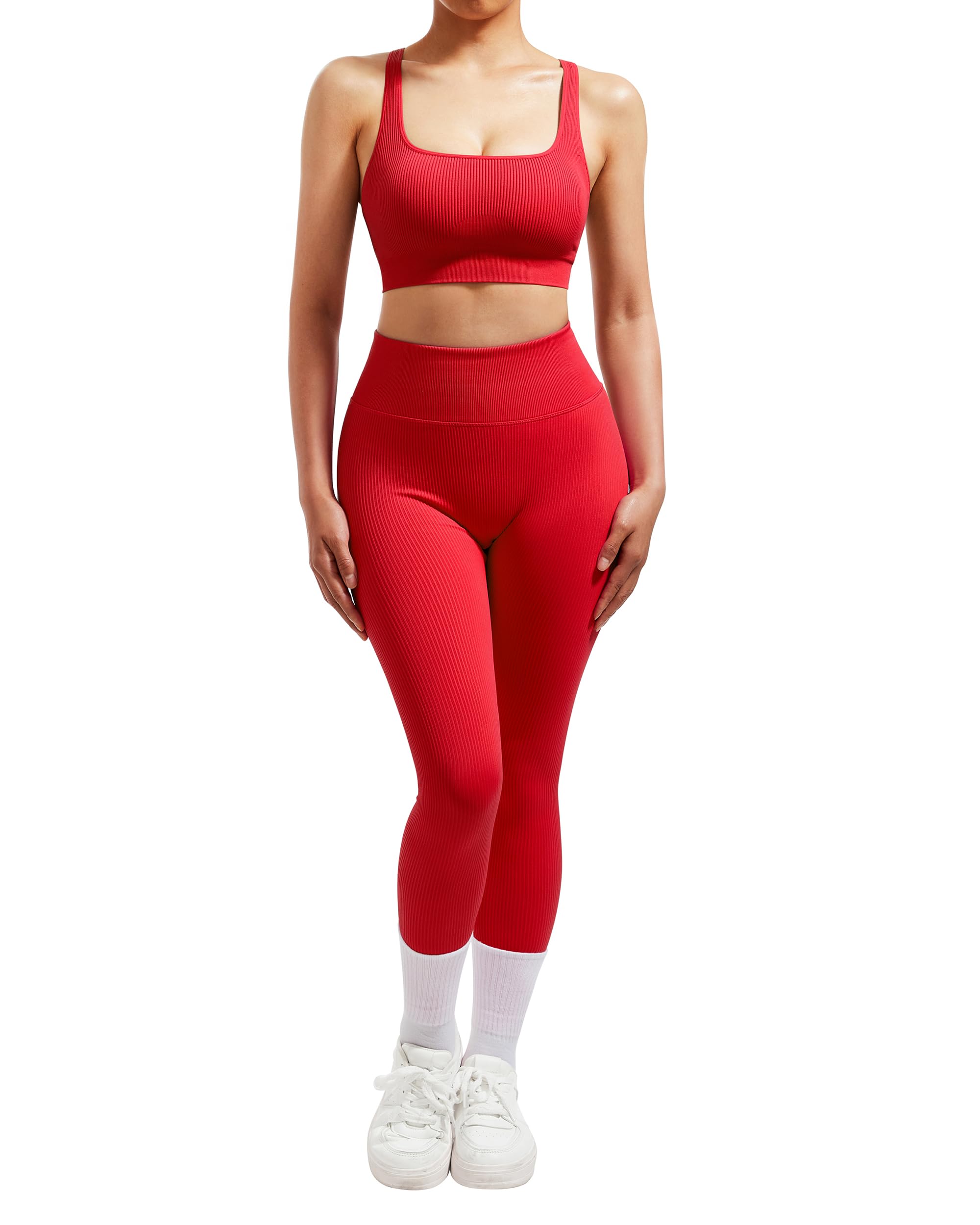 RXRXCOCO Set sportivo a coste, da donna, per allenamento e palestra, senza cuciture, per il fitness