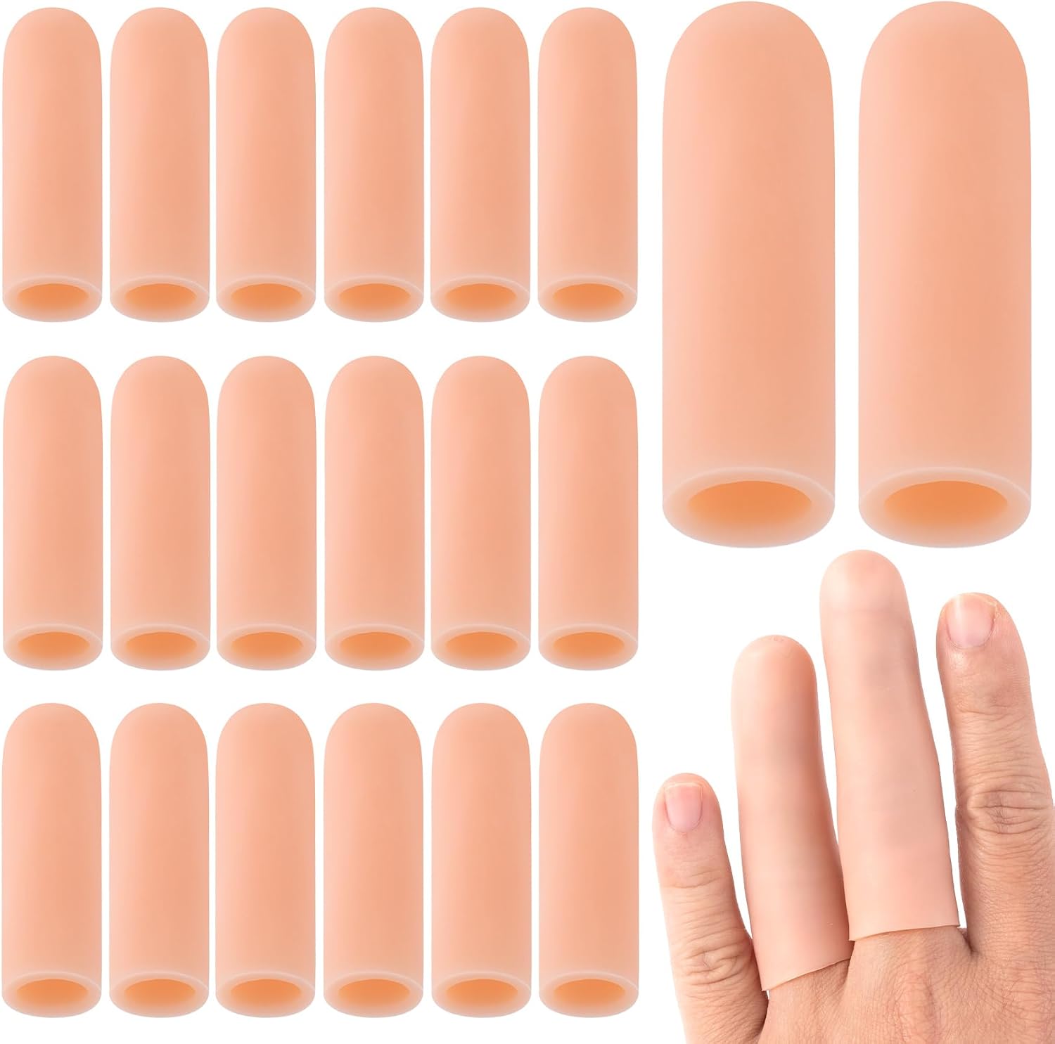 20pcs Gel Finger Cot Caps, Stretchable Silicone Finger Support Protectors, Gel Finger Tip Cover Gloves for Hands Cracking Trigger Finger Arthritis- Nude