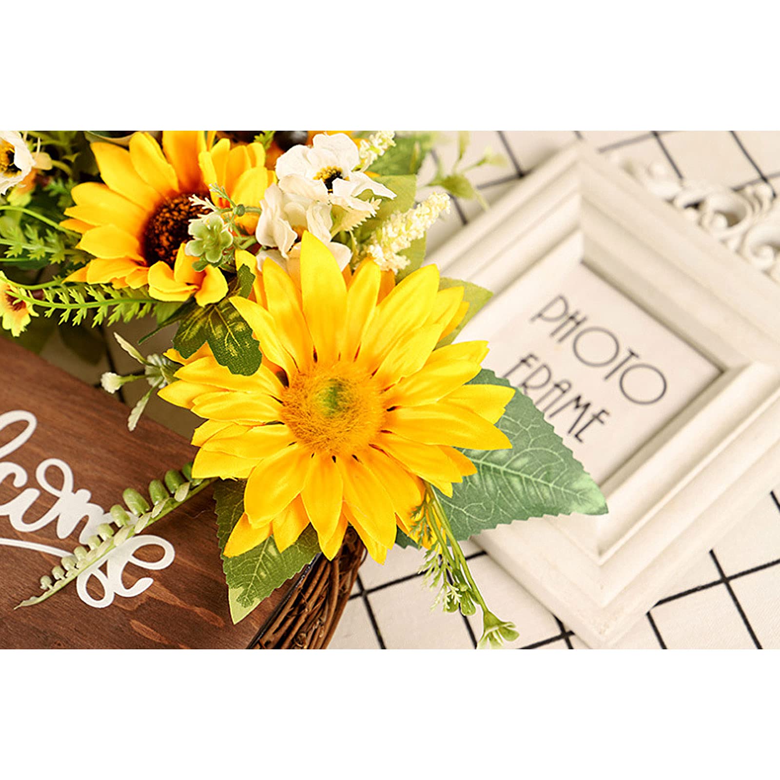 Ghirlanda di girasole artificiale, ghirlanda di benvenuto da appendere, ghirlanda di fiori finti per estate, autunno, primavera, cartello di benvenuto per porta d'ingresso, parete, festa di