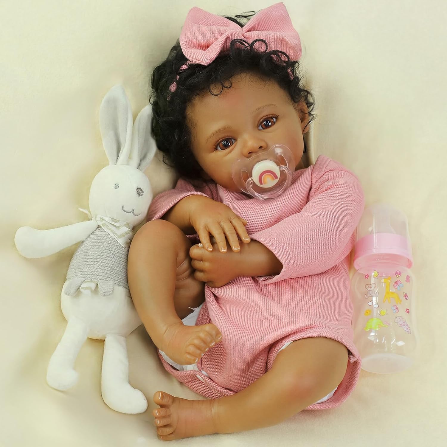 WOOROY Reborn Baby Doll Black Girl, 18 Inch Realistic African American Newborn Real Life Baby Doll, Handmade Realistic Vinyl Lifelike Baby Doll with Clothes for Kids and Collectors