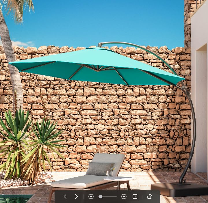 LAUSAINT HOME Outdoor Patio Umbrella with Base Included,11ft Large Deluxe Curvy Cantilever Umbrella Offset Umbrella with 360° Rotation for Pool Garden, Deck Market (Turquoise Blue)