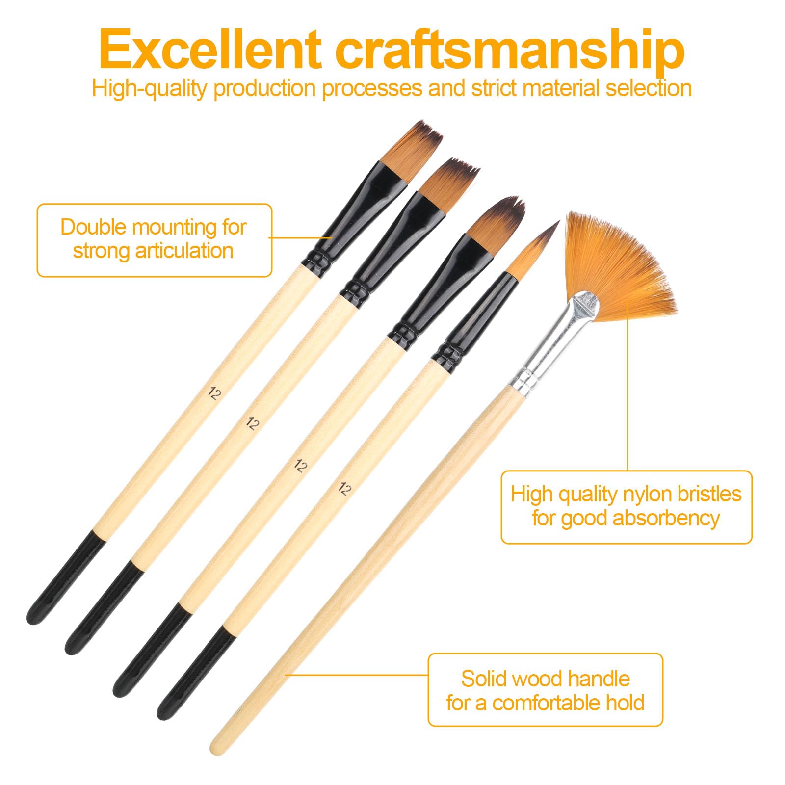 Set 50 Pennelli Per Pittura - 30 Piatti E 20 Rotondi - Per Acrilico, Acquerello E Hobby - Manico Corto
