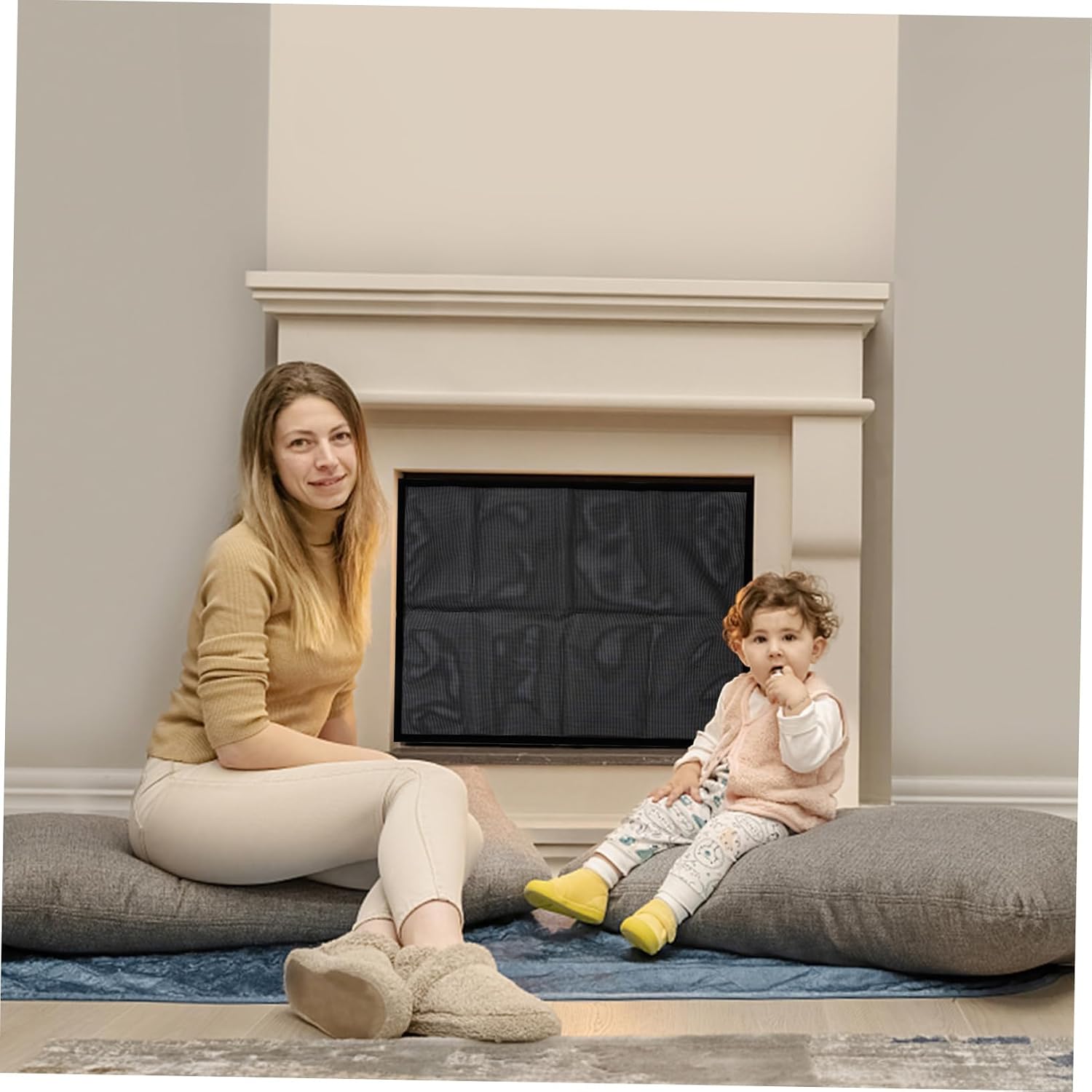 VILLCASE Fireplace Mesh Screen Curtain with Adhesive Tape Fire Barrier for Home Safety Fine Mesh Hearth Screen Protecting Floors and Carpets Versatile Barrier for Stairs and Doorways