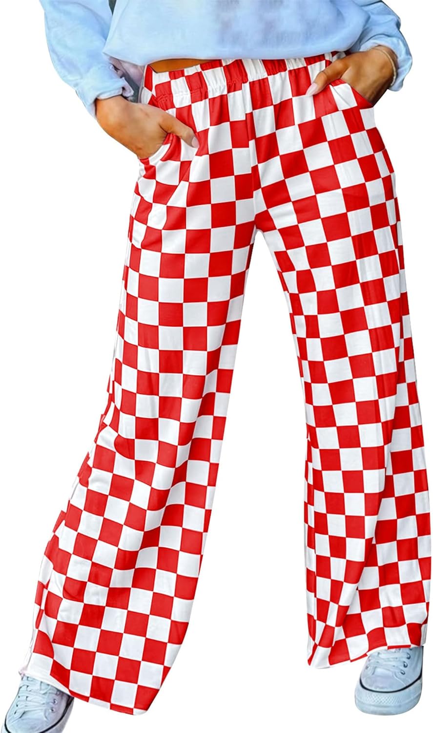 IYOWEL Womens Checkered Pants Y2K Pajama Pants Elastic Waist Wide Leg Lounge Pants Comfy Pj Bottoms with Pockets Loungewear