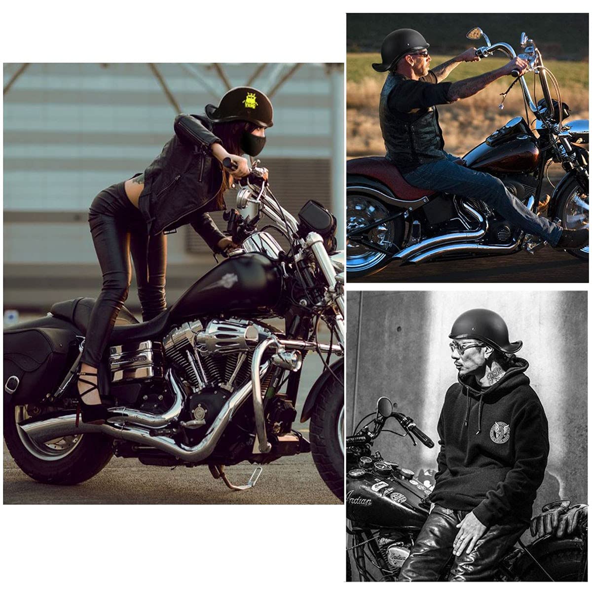 Kask motocyklowy półkask retro, certyfikat ECE dla dorosłych Vintage Braincap Kask motocyklowy Miski Kask motocyklowy Jet All Season Unisex Otwarty kask 10,L 58-59CM