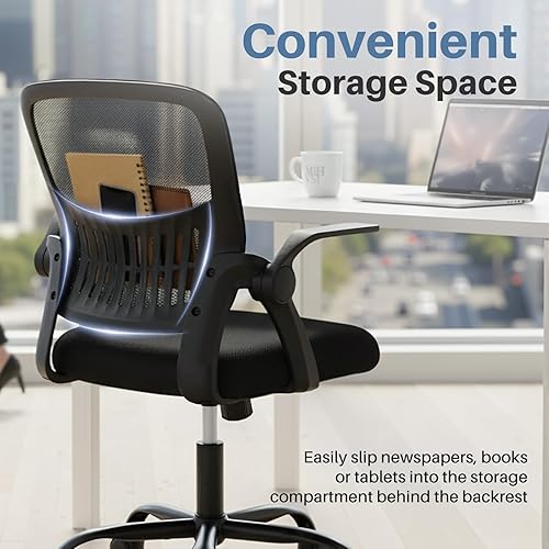 Miniatura 7 de DUMOS Silla de computadora de oficina en casa, escritorio ergonómico de respaldo medio con soporte lumbar y modo mecedor, altura ajustable con