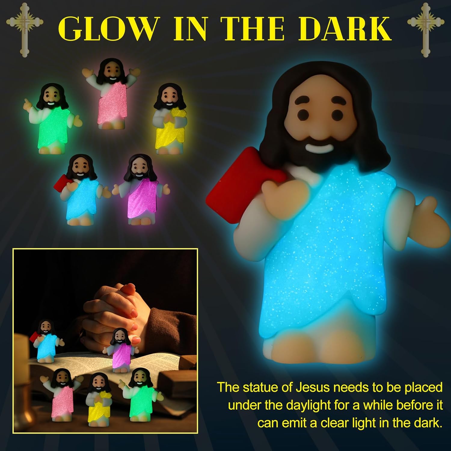 CroBlissful 50 Sets Easter Little Jesus Figures Bulk Glow in The Dark Jesus Figures with Let Your Light Shine Cards to Hide and Seek Luminous Statue Toy Gift Christian Baptism Party Favors