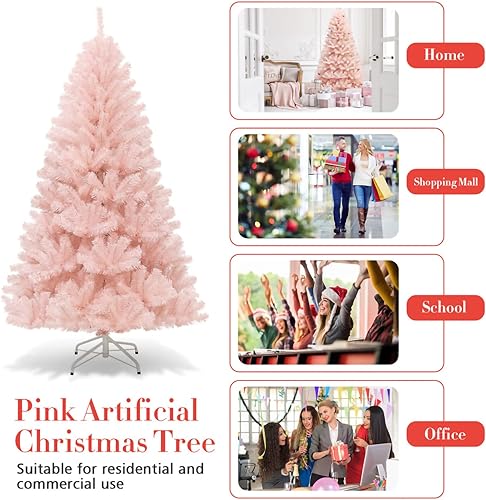 Miniatura 6 de Árbol de Navidad rosa árbol de Navidad artificial preiluminado árbol de Navidad completo de abeto artificial rosa de 67 pies con soporte de metal