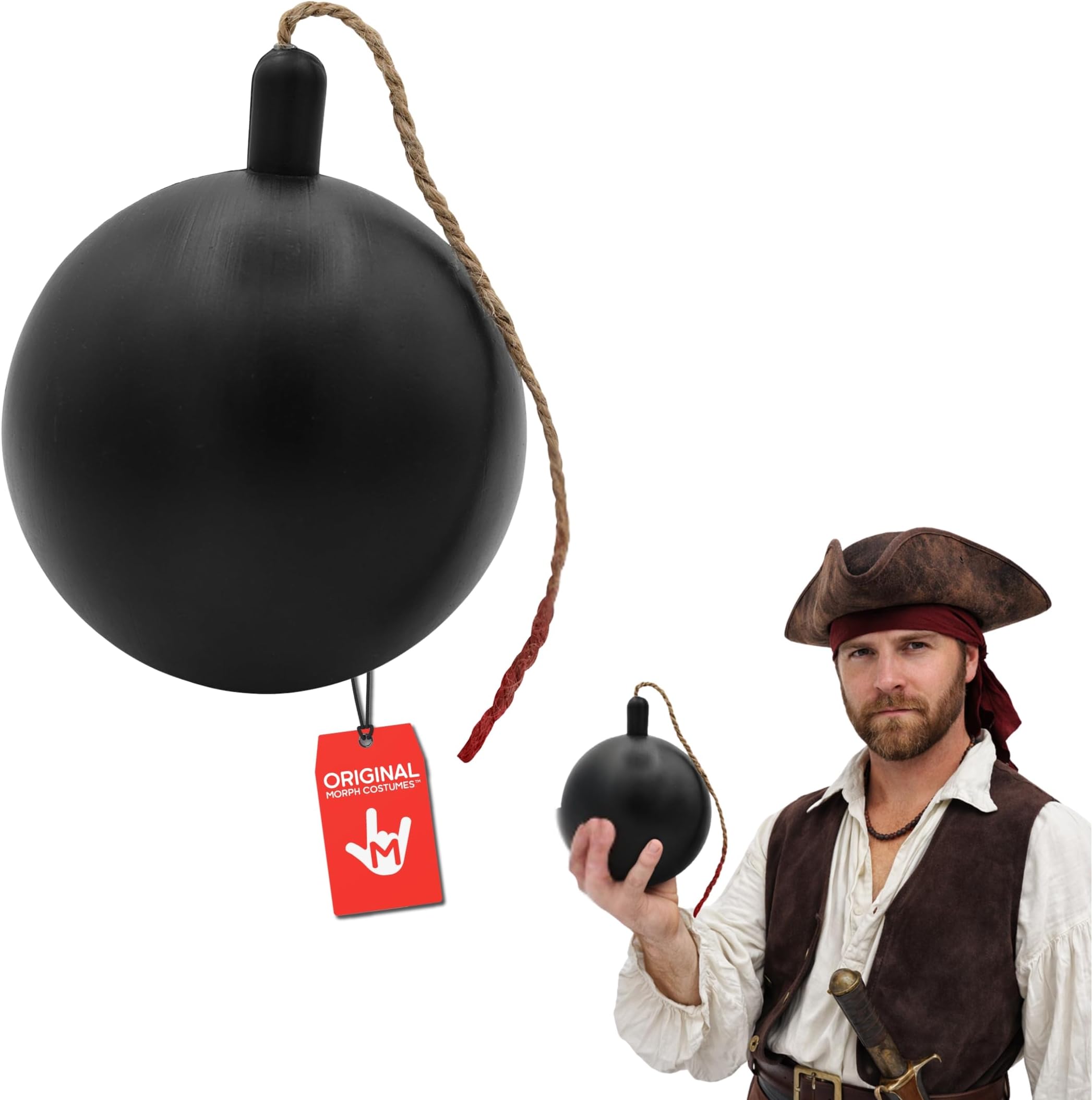 Morph Adult Plastic Fake Round Bomb Prop Realistic Movie Prop for Halloween Costume Accessories, Soft Plastic Replica Toy, Pretend Play, Non-Explosive, Black