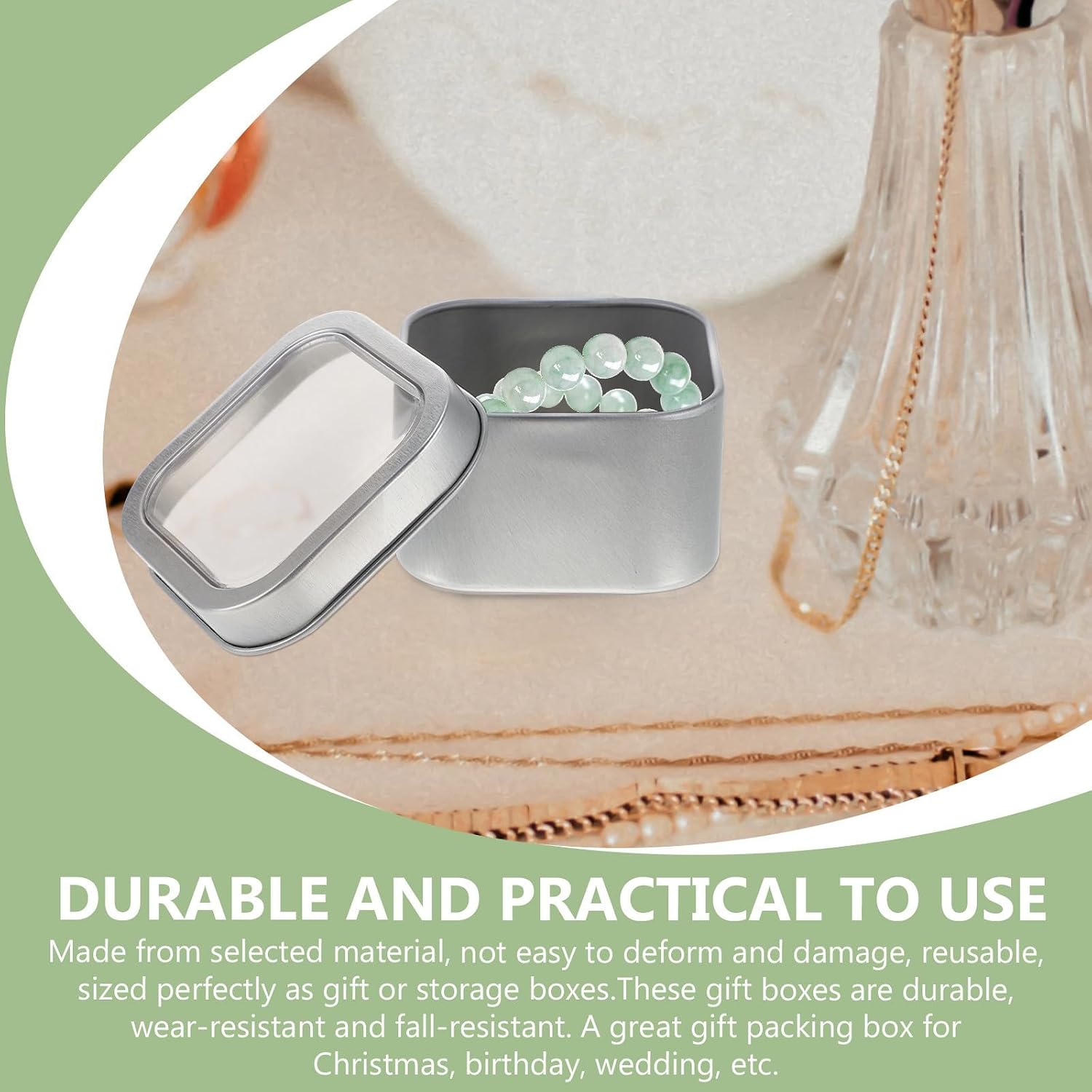 ARTIBETTER 15pcs Square Metal Storage Tin Boxes with Window Lids for Candle Making and Storing DIY Ointments, 4 Ounce Silver Tin Containers, Easy to Clean and Good Sealing