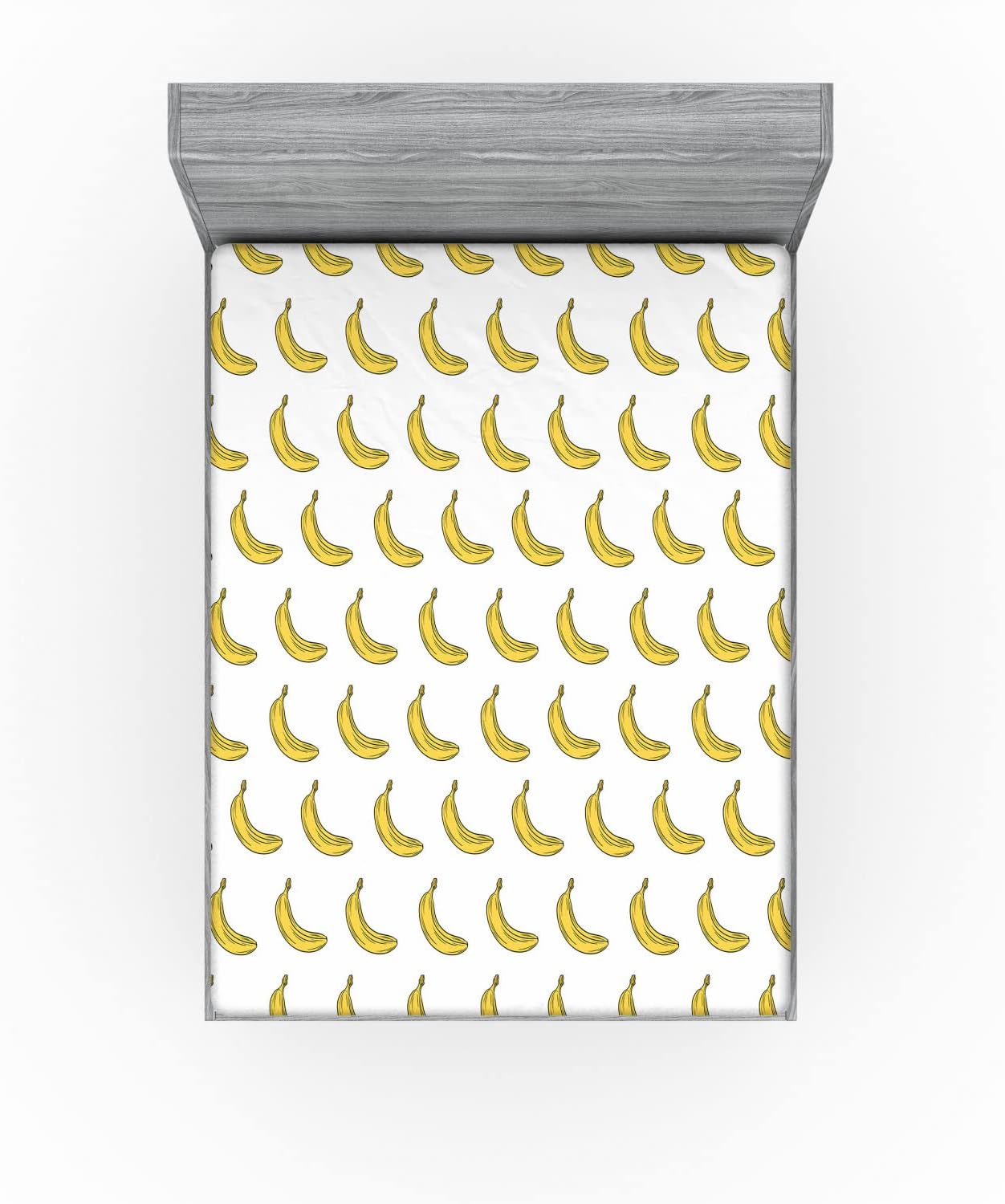 Ambesonne Vegetarian 2 Pack Fitted Sheet, Doodle Exotic Bananas, Bed Cover All-Round Elastic Deep Pockets 2 Pieces, Package Contains 2 Queen Size Fitted Sheets, Yellow and White