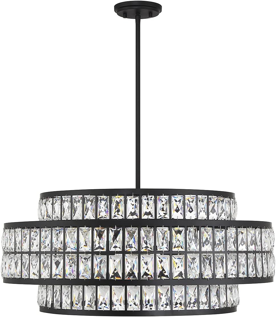 Savoy House 7-9048-6-89 Renzo Crystal Mid-Century Clear Crystal Pendant, 6-Light 360 Total Watts, 12" H x 28" W, Matte Black