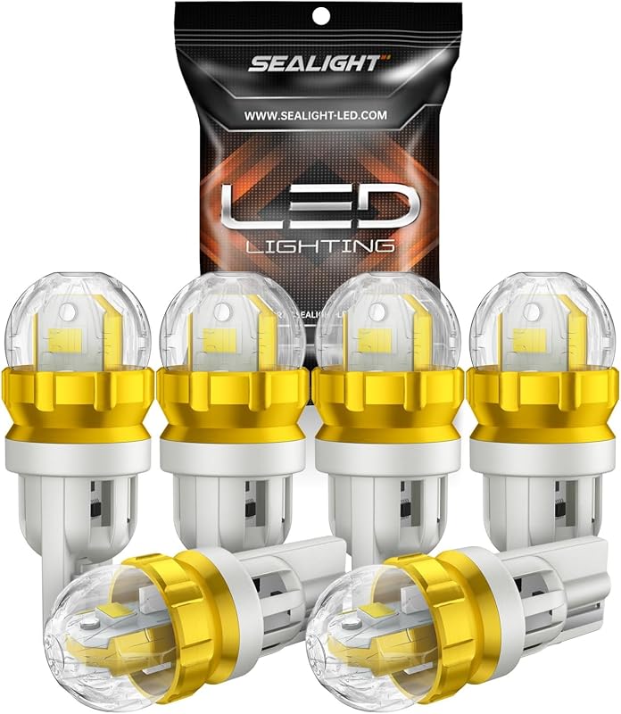 Lâmpadas LED SEALIGHT 194 T10 W5W 6000K branca com lente 360° – Kit com 6 unidades