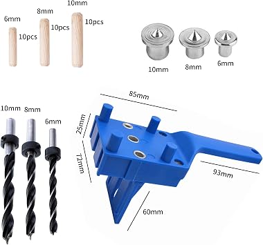 Dowel Jig Kit 41PCS Woodworking Dowel Jig Kit 6/8/10mm, Pocket Hole Jig Kit, Doweling Jig, Jigs Doweling Hole Saw Tools (Blue)