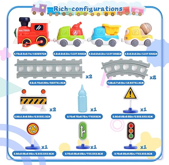 Electric Train Set for Toddlers,Train Toys with Lights,Realistic Music Sound, Steam Spray,Traffic Sign, Magnetic Train Connection Car Toys with Tracks,Christmas Birthday Gifts for Kids Boys Girls