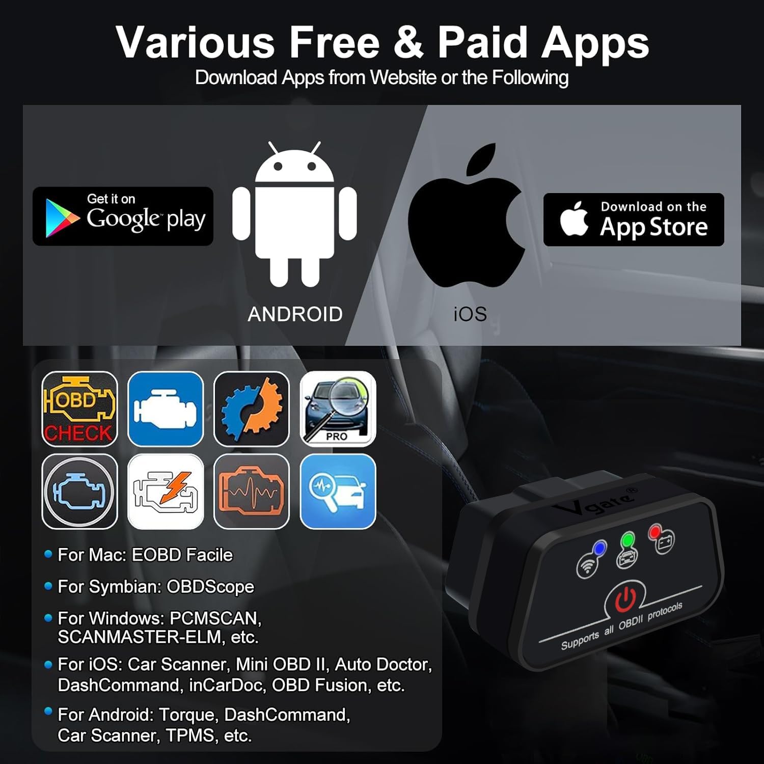 Vgate iCar2 Mini WIFI OBD II czytnik kodów EOBD adapter skanera samochodowego narzędzie diagnostyczne do systemu Android i Windows